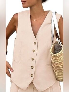 PrettyGarden Beige Vest Top with Buttons
